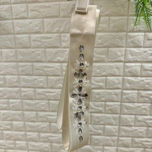Ivory Satin Flower Girl Belt with Beaded Detail